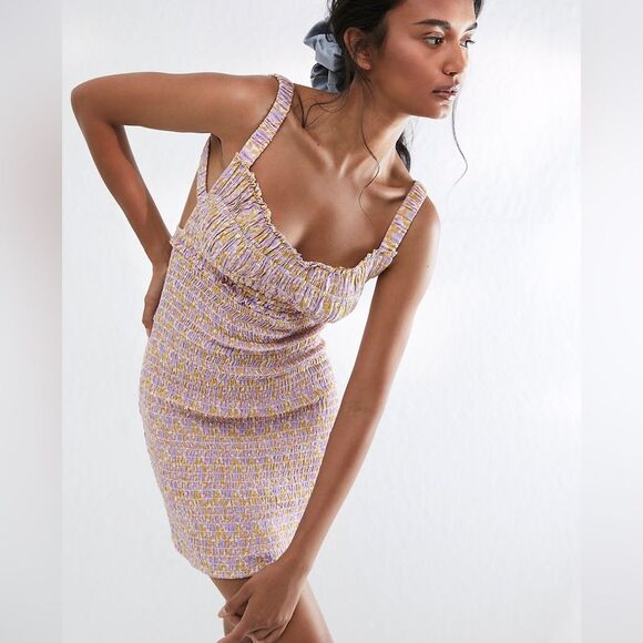 Free People XS Juniper Smocked Bodycon Slip Ditsy Floral Boho Swiftie - Picture 1 of 11